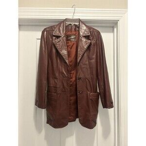 Vintage Etienne Aigner Women Size 6 Dark Red Leather Belted Jacket Trench Coat